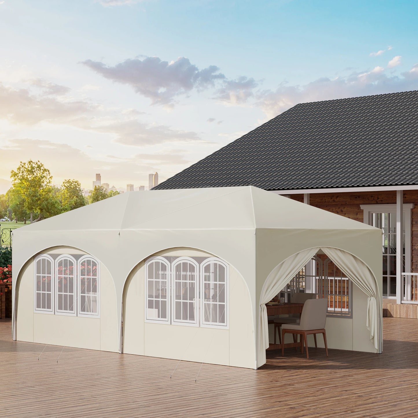 Folding Pavilion Gazebo 3x6m Canopy with 6 Sidewalls, Adjustable Height, Waterproof UV Protection, and Carry Bag