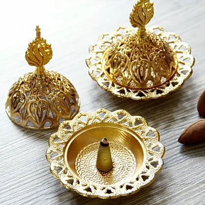 Retro Incense Holder with Crown-Shaped Lid