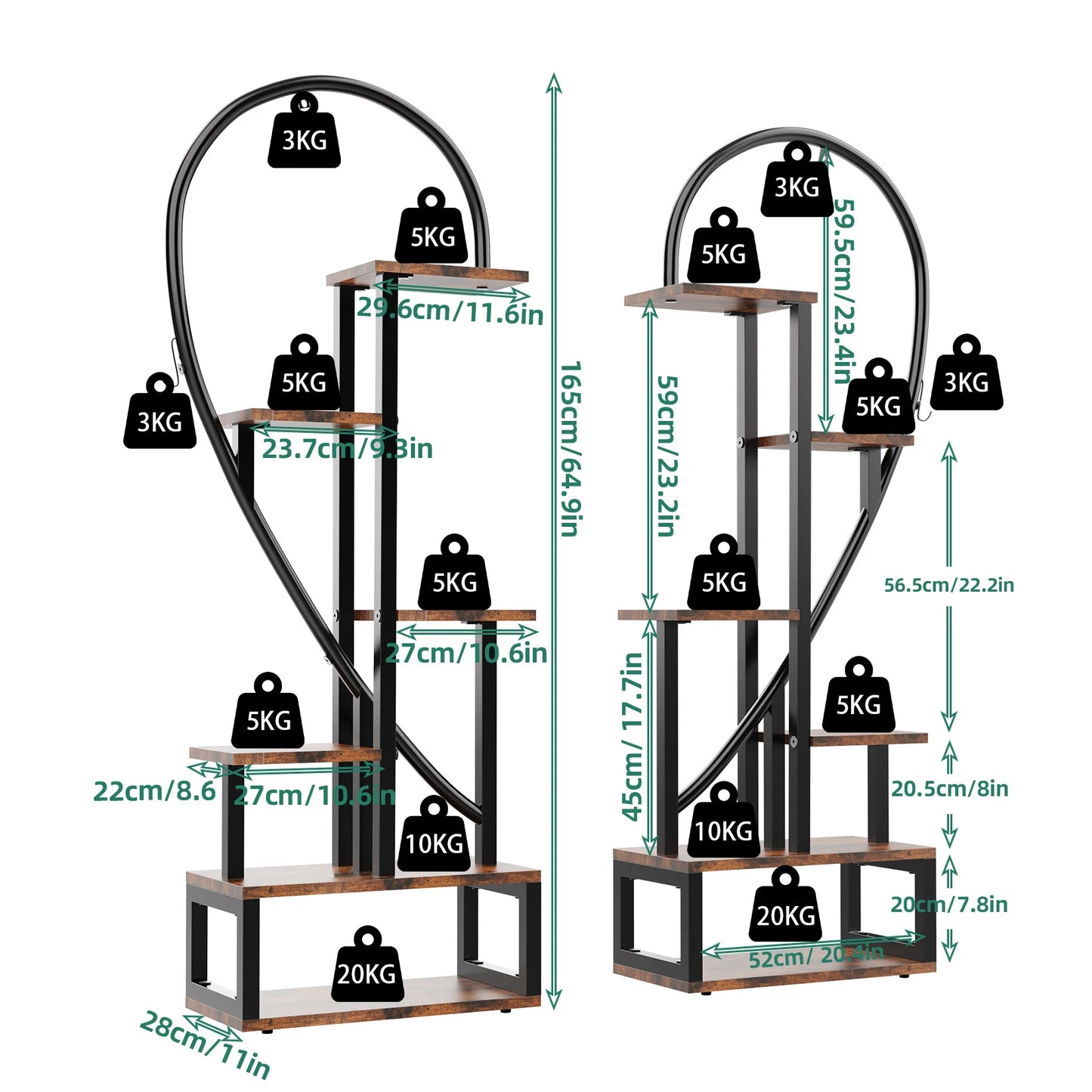 6-Tier Metal Plant Stand – Creative Half Heart Ladder Shelf for Indoor Plants, Black