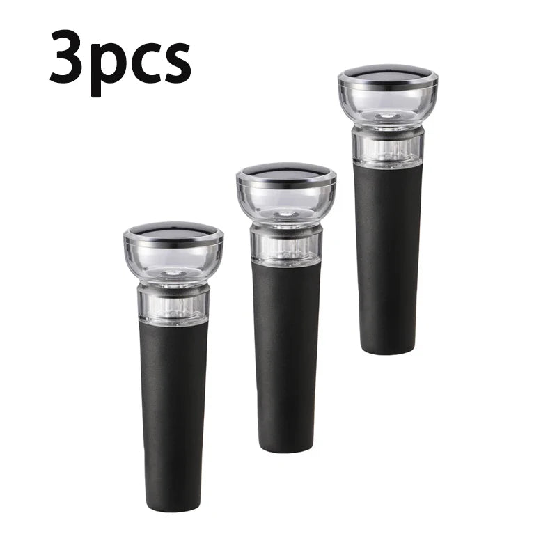 5PC Black Vacuum Pump Bottle Stoppers – Reusable Airtight Sealers for Wine, Beer, and Soda