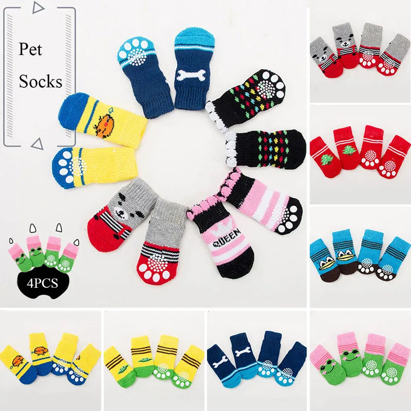 4pcs Warm Puppy Dog Shoes - Soft Pet Knits Socks