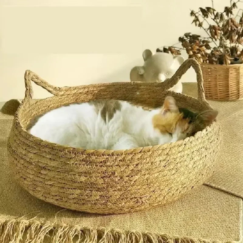 Handmade Rattan Woven Cat Bad