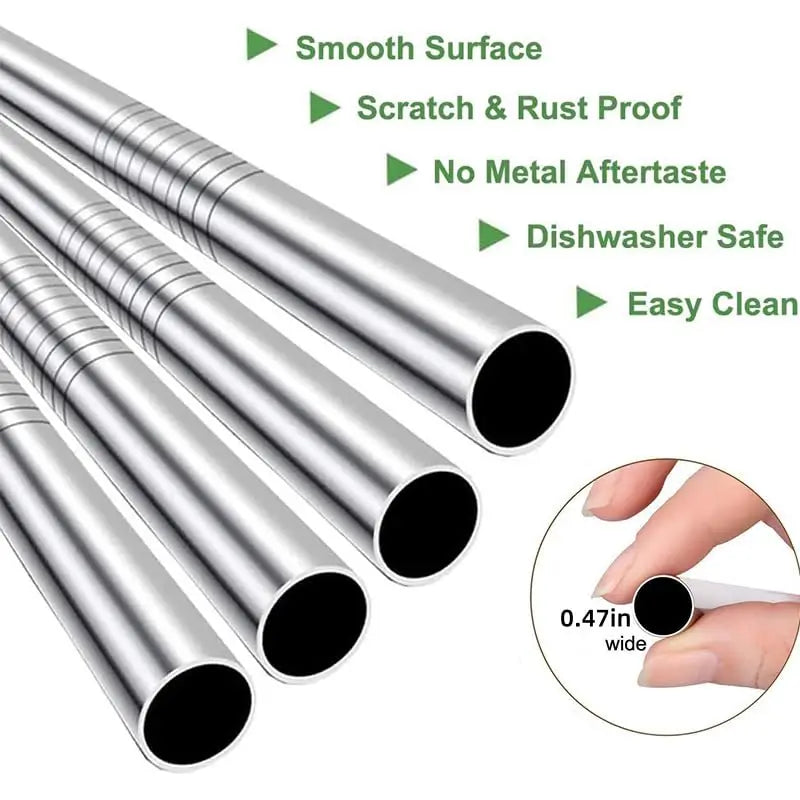 Extra Wide Stainless Steel Boba Straws Set