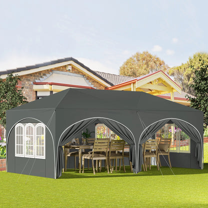 Folding Pavilion Gazebo 3x6m Canopy with 6 Sidewalls, Adjustable Height, Waterproof UV Protection, and Carry Bag