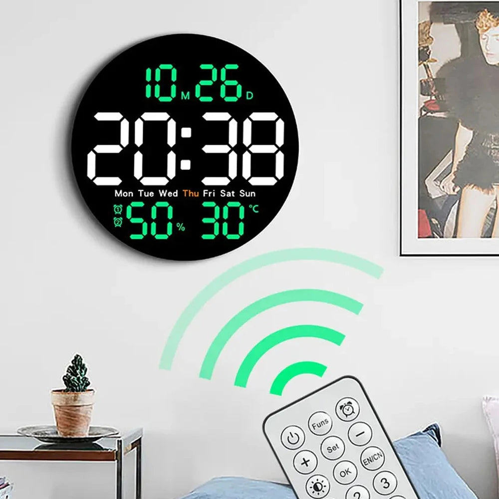 Silent LED Wall Clock with Temperature and Calendar