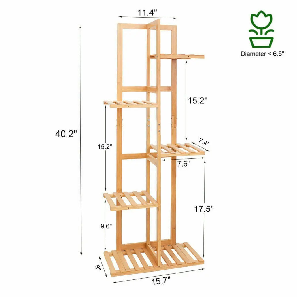 Bamboo 5/6 Tier Plant Stand Rack – Multi-Pot Holder Shelf for Indoor and Outdoor Display!