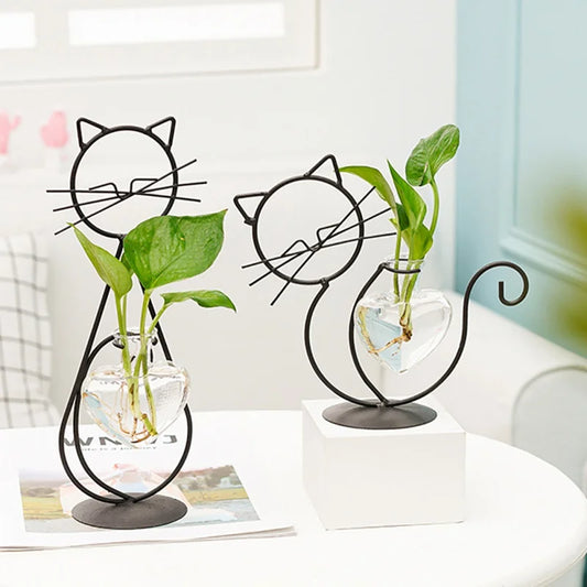 Hydroponic Glass Vase With Cute Metal Holder