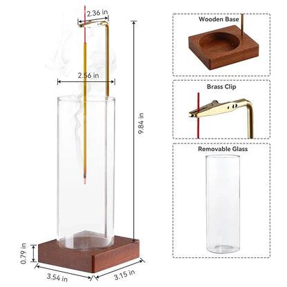 Wood, Brass, and Glass Incense Holder