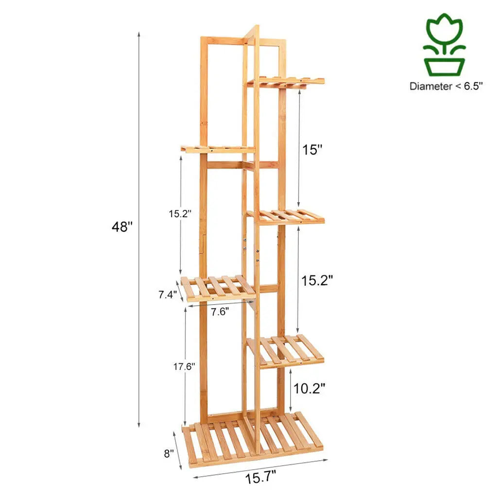 Bamboo 5/6 Tier Plant Stand Rack – Multi-Pot Holder Shelf for Indoor and Outdoor Display!