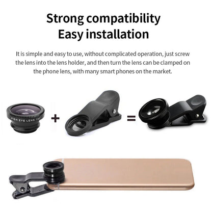 3in1 Fisheye Micro Camera Lens with Clip for Smartphone