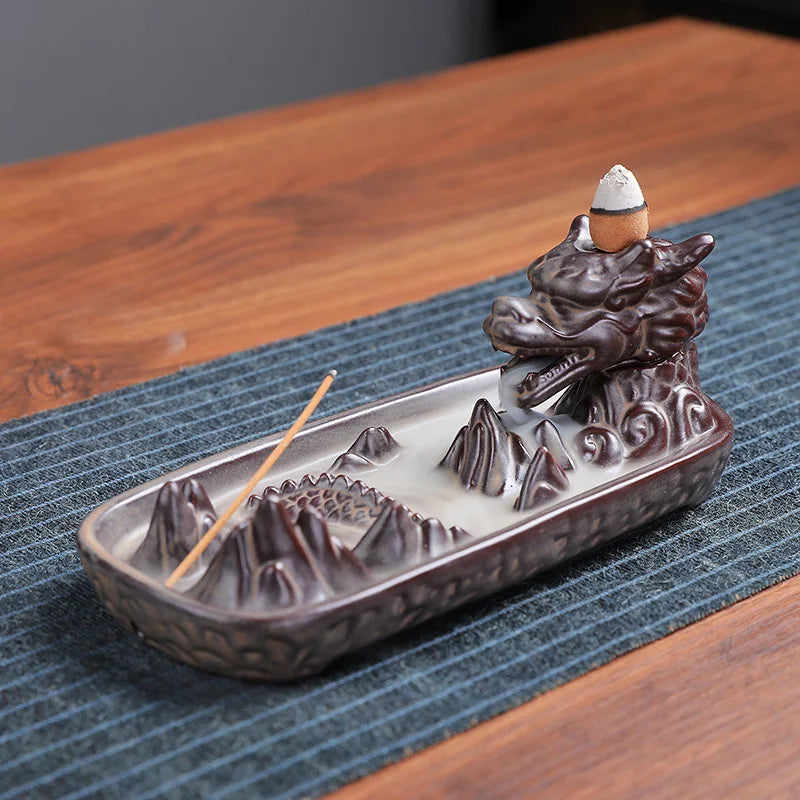 Dragon and Lotus Shape Waterfall Incense Burner