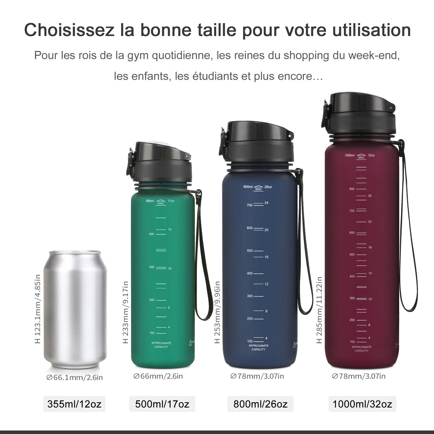 500/1000ML Portable Leakproof Water Bottle