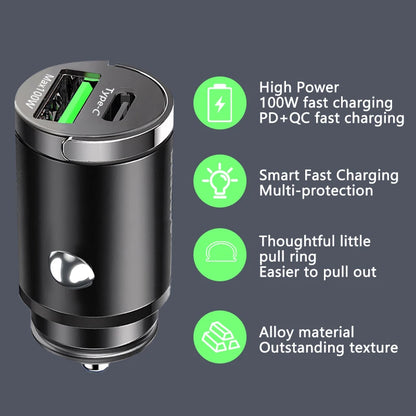 100W Mini Car Charger USB-A + Type-C