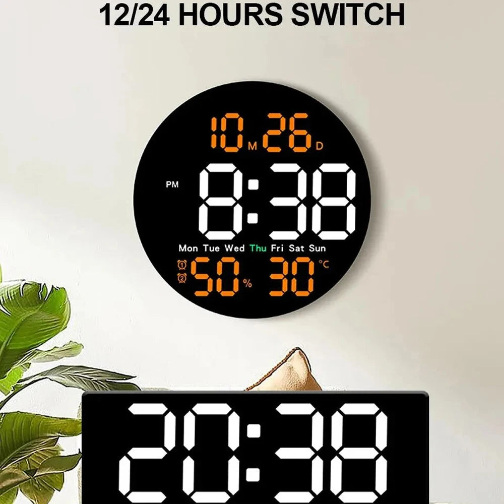 Silent LED Wall Clock with Temperature and Calendar