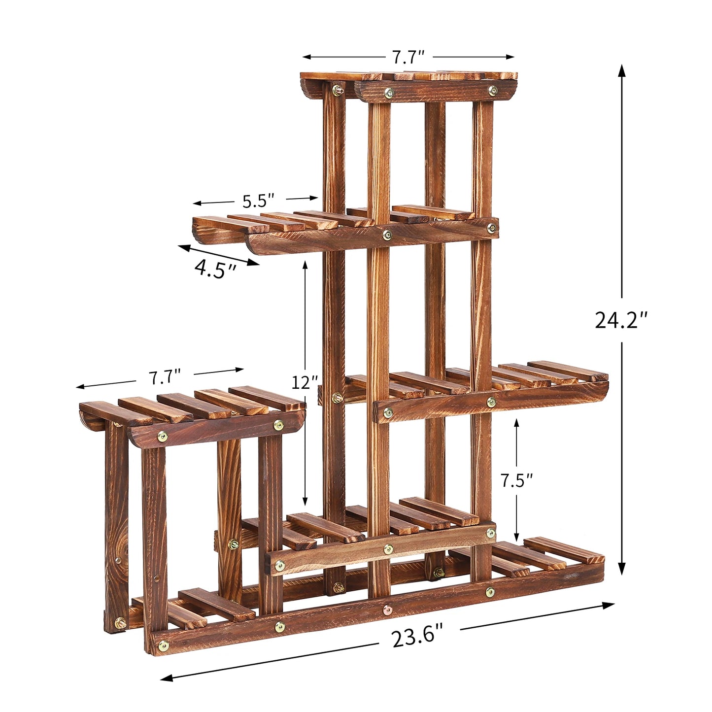 Multi-Tier Pine Wood Plant Stand with 6 Tiers for Indoor & Outdoor Use