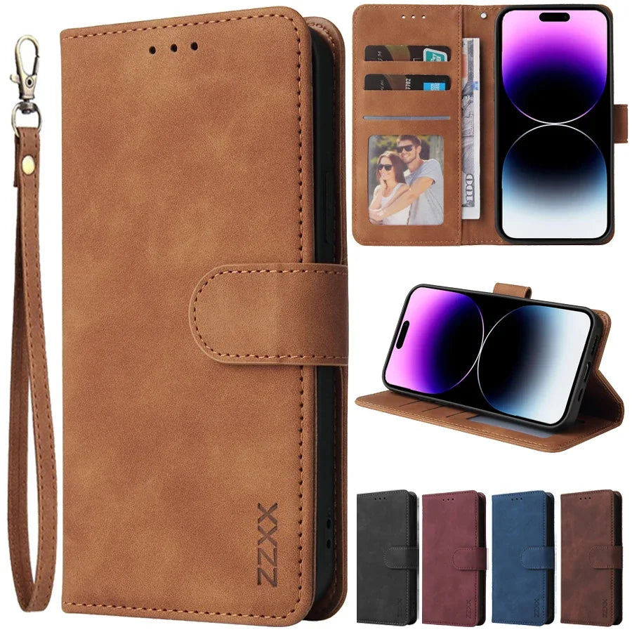 Leather Wallet Flip Phone Case for iPhone 13 14 15