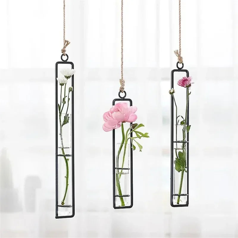 Hanging Glass Flower Pot with Iron Frame