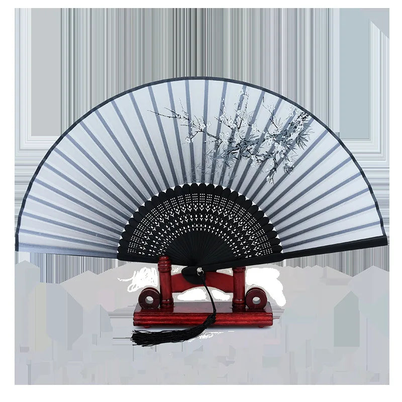 Vintage Silk Folding Fan Oriental Theme