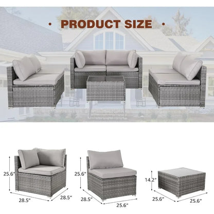 7-Piece Modular Patio Furniture Set – Outdoor Wicker Sectional Sofa for Stylish Conversations