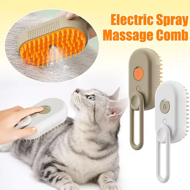 Electric Pet Grooming Brush: 3-in-1 Hair Removal, Steam Spray & Massage