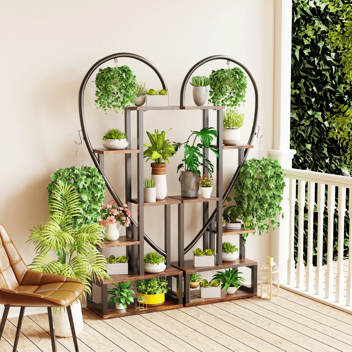 6-Tier Metal Plant Stand – Creative Half Heart Ladder Shelf for Indoor Plants, Black