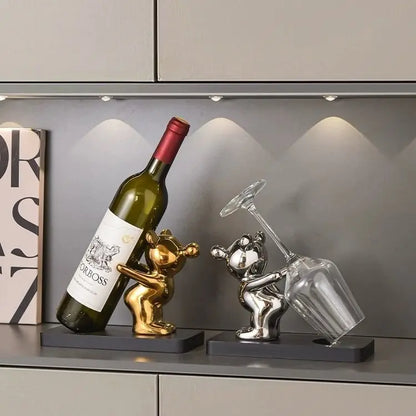 Bear Wine Rack & Cup Holder – A charming home decor piece perfect for bars, restaurants, or kitchen storage. Stylish and functional kitchen accessory!