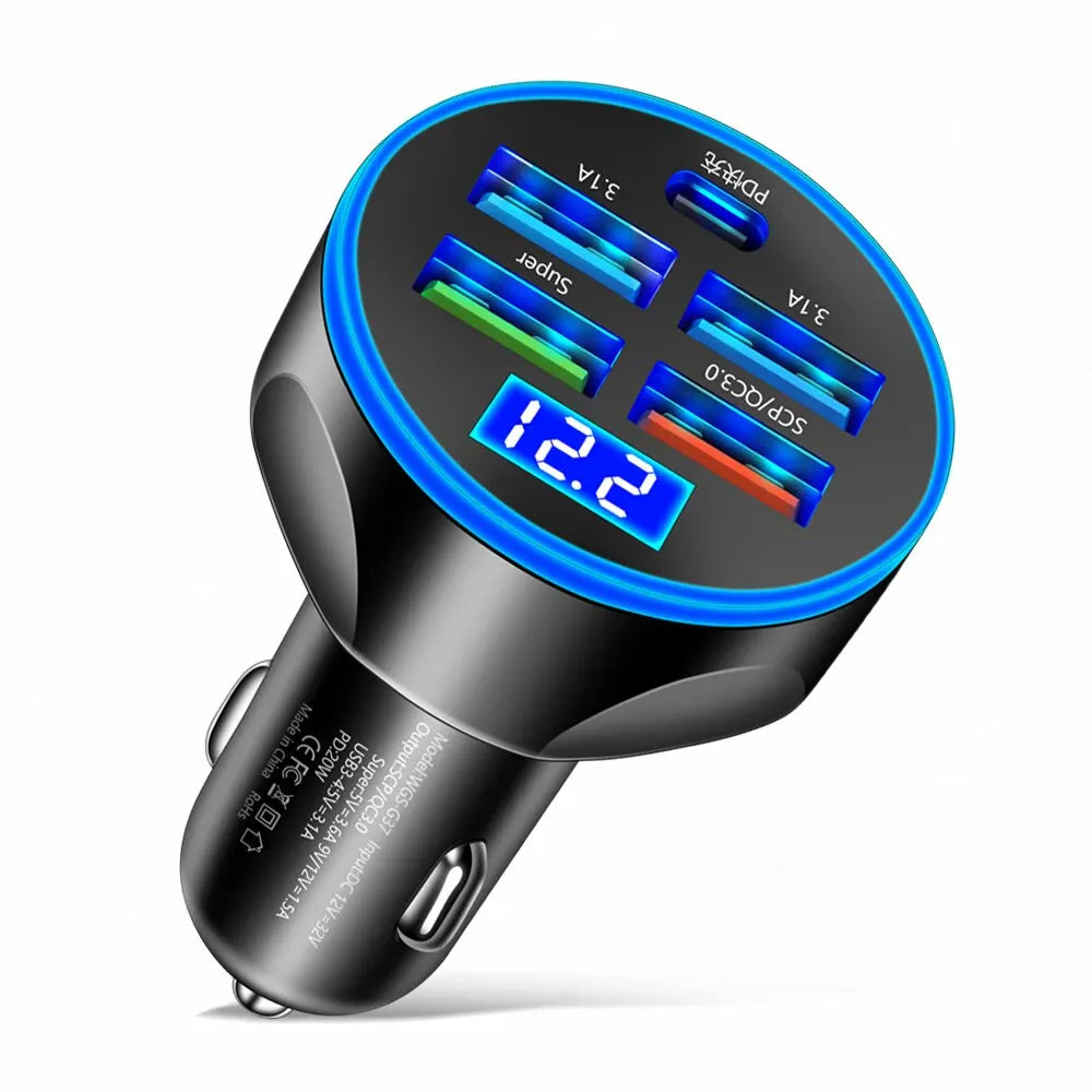 Fast Charging PD 250W Car Charger 4x Type-C