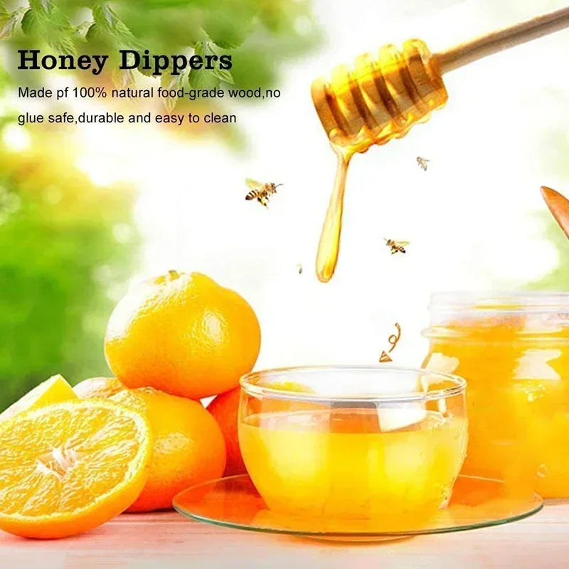 20pcs Durable Wooden Honey Dippers for Bar Mixing and Kitchen Use